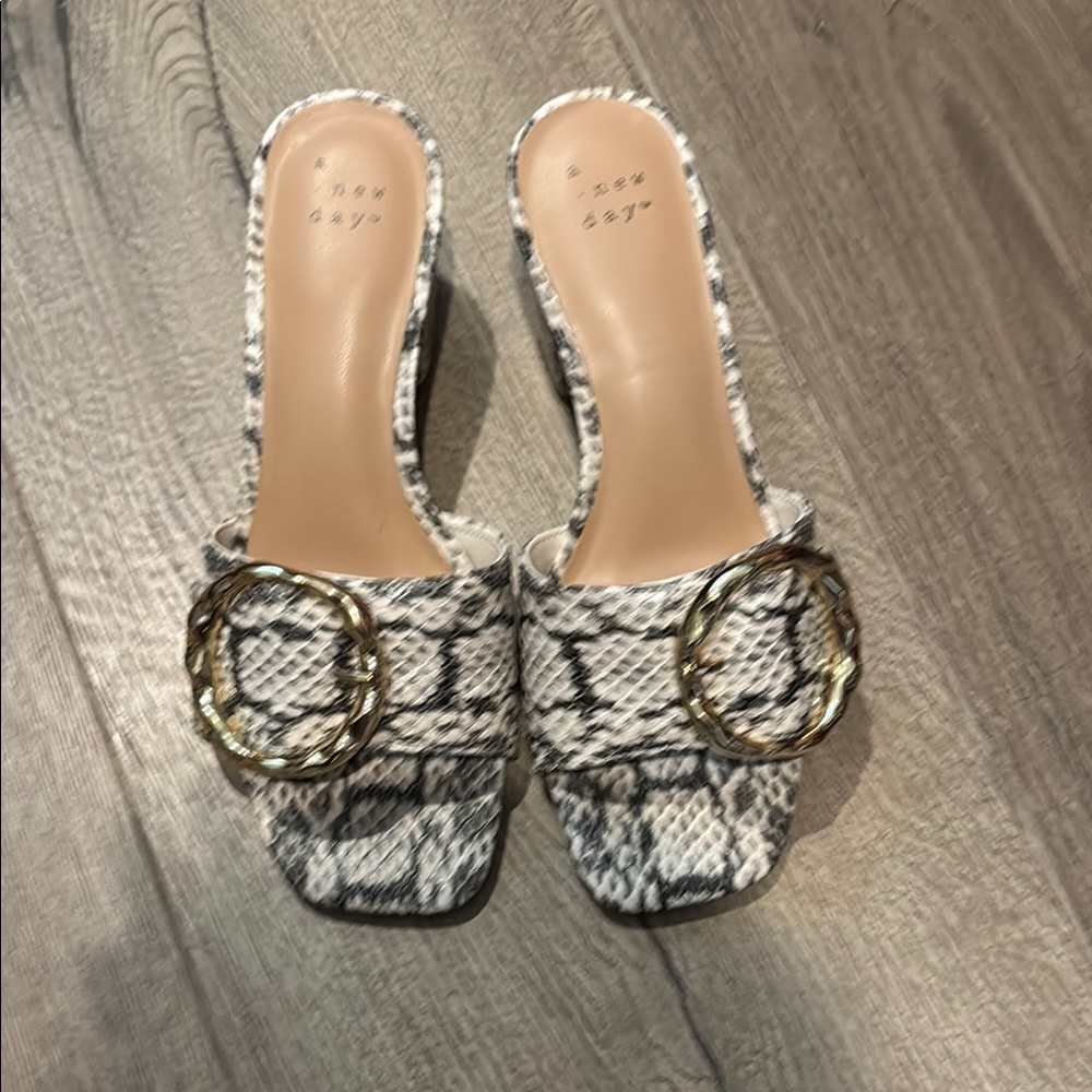 A New Day Black and White Mules with Square-Toe Design